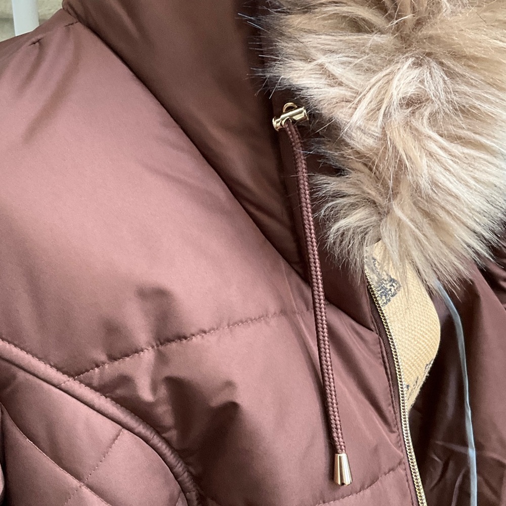 Susan Graver Brown Puffer Coat with Faux Fur Trim 2XL - Picture 8 of 12